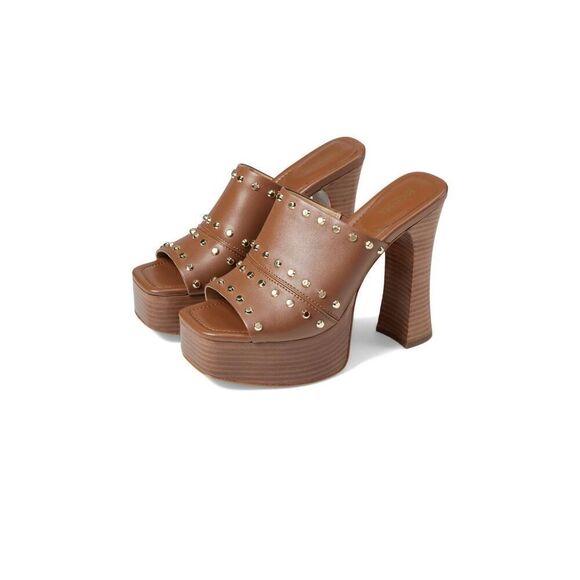 NWOB Michael Kors Jagger Studded Platform Mule Heel Sandal Brown Boho Size 7M - Picture 1 of 13